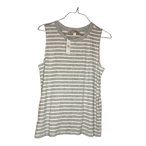 NWT Loft Crewneck Tank Top Gray and White Stripe Size M - Picture 1 of 4